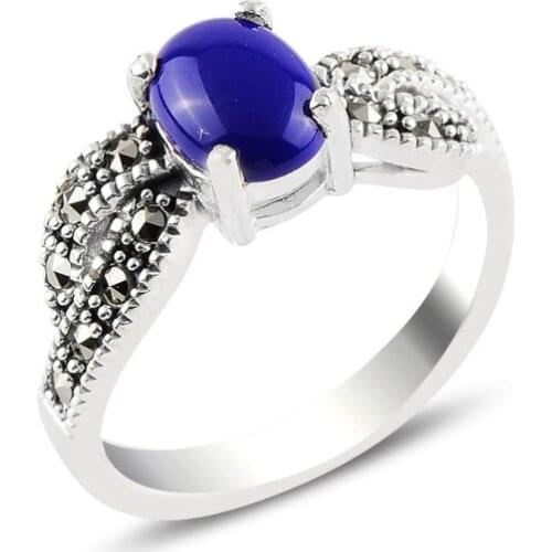 Silverlina Silver Lapis Lazuli & Marcasite Ring