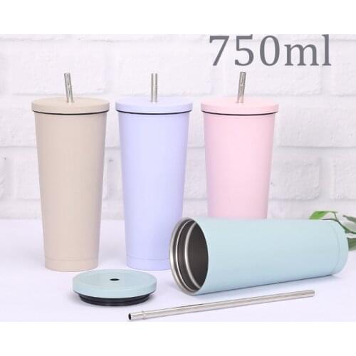 Straw Cup Stainless Steel Double Wall Large Capacity Vacuum Solid Tea Coffee Milk Mug Tumbler Cup Outdoor Portable Drinking Cup