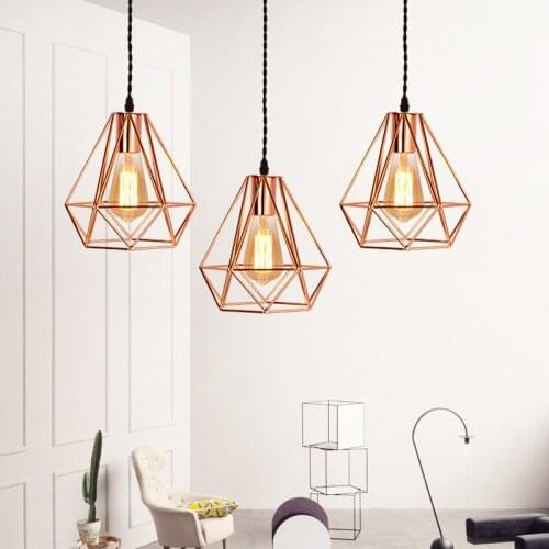 Modern Nordic Metal LED Plating Rose Gold Pendant Lamp Industrial Vintage Birdcage Creative Hanging Lamp Restaurant Living Room