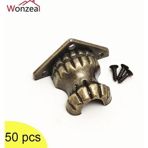 50pcs Antique Bronze Jewelry Chest Wood Box Decorative Feet Leg Cabinet Corner Protector Furniture Hardware With Screws