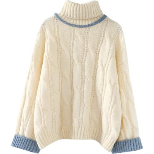 Patchwork Turtleneck Sweater Pullover Women Knitwear Autumn Winter Sweaters And Pullovers Casual Knitted Jumper Korean Tops