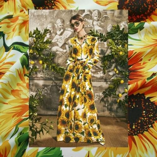 Printed polyester fabric sunflower printed shirt dress fabric meter handmade DIY clothing fabric wholesale polyester cloth