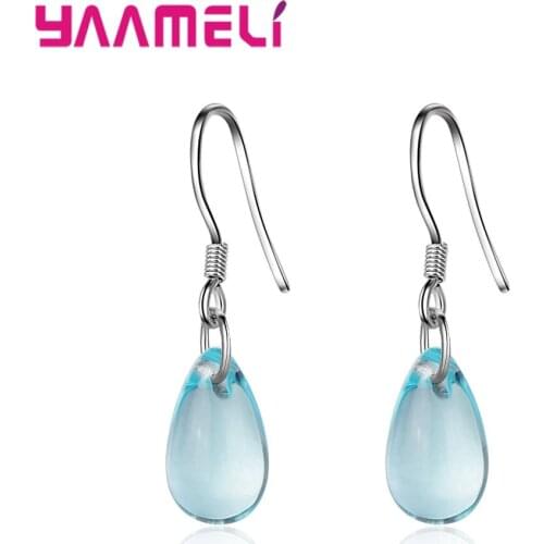 S925 Pure Silver French Hook Earrings for Women Blue Tear Water Drop Stone Fashion Crystal Glass Jewelry