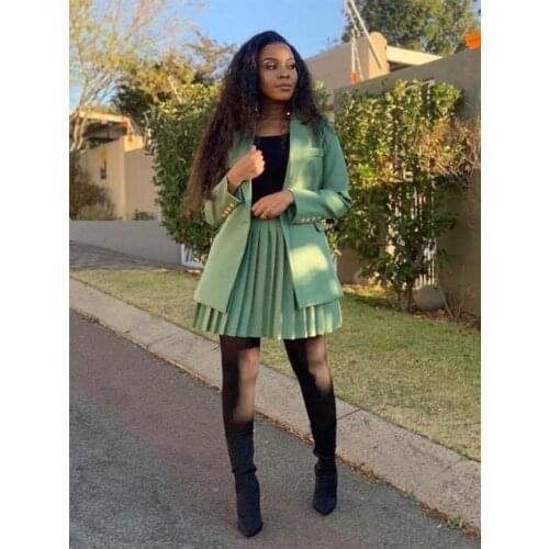 2021 Fashion Women Blazer and Pleated Skirt Set Long Sleeve Office Lady Solid Color Two Piece Skirt Suits Business Blazer Indie