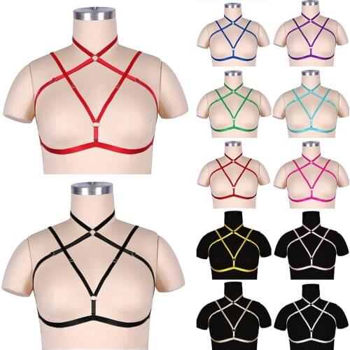 Gothic Sexy Bandage Lingerie Body Harness Plus Size Underwear Bustier Elastic Cupless Bra Hollow Elastic Strap Tops For Women