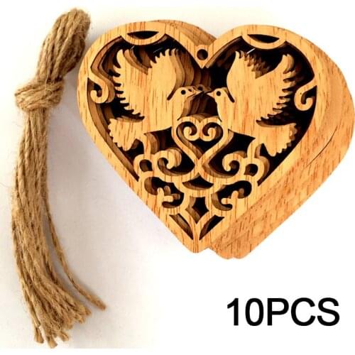10Pcs Wooden Hollowed Heart Shape Hanging Pendants DIY Wood Crafts For Home Decor Wedding Christmas Party Decoration Kids Gift