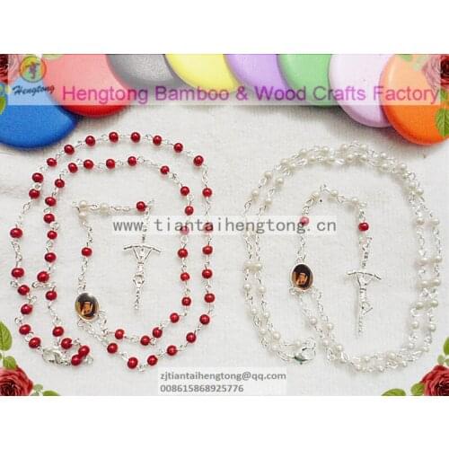 2pcs/pack 4mm pearl and red color glass Imitation pearl rosary,pearl bead rosary,cute rosary,mini Faustina rosary necklace clasp