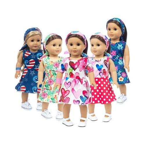 2021 New Pattern Color Dress Suit + Headdress Fit 18Inch American 43cm Baby Doll Clothes Accessories,Girls Toys,GeneratioN