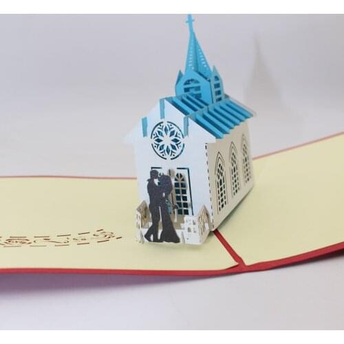 3D Handmade Blue Roof Church Paper Invitation Greeting Cards PostCard Valentines Day Engagement Wedding Express Love Gift