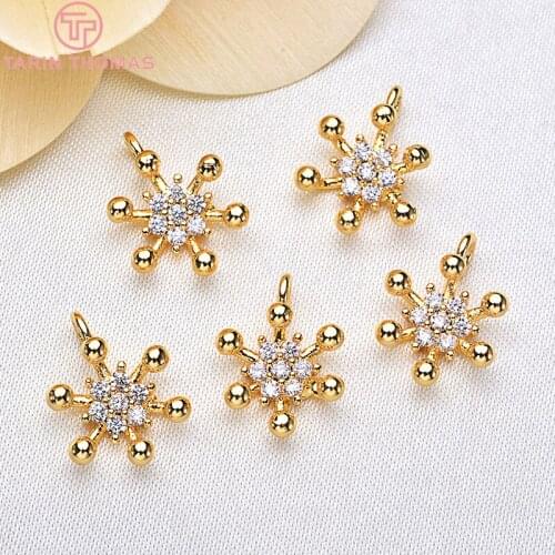 4PCS 8.5x12MM 24K Gold Color Plated Brass with Zircon Snowflake flower Charms Pendants High Quality Diy Jewelry Accessories