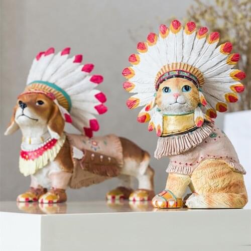 American Modern Creative Simulation Inuit Cat Art Sculpture Animals Statue Resin Crafts Decorations For Home R3522