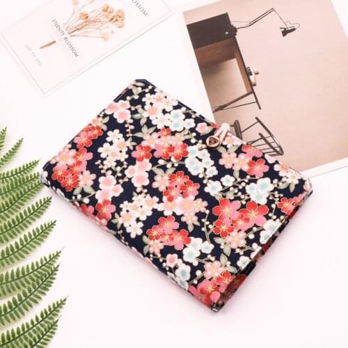 2021 A5 Cute Cherry Blossom Cloth Notebook School Office Stationery Blank Line Grid Dot Planner 6 Hole Spiral Binder