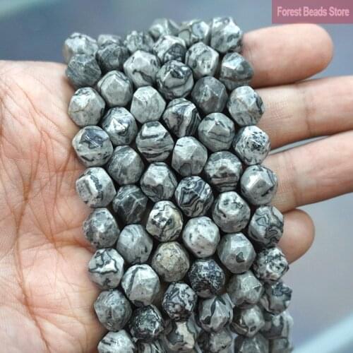 Natural Stone Beads Faceted Map Jaspers Spacers Loose Beads DIY Charms Bracelet Necklace for Jewelry Making 15" Strand 6 8 10MM