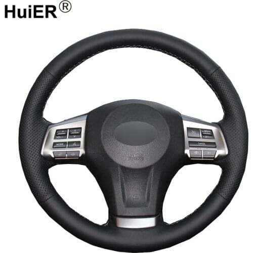 HuiER Hand Sew Car Steering Wheel Cover Black Leather For Subaru Forester 2013-2015 Legacy 2013-2014 Outback 2013-2014 XV 2013