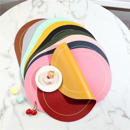 Ellipse Two-Sided Placemat Tableware Pad Table Mat Heat Insulation PU Leather Placemats Bowl Coaster Kitchen Non-Slip