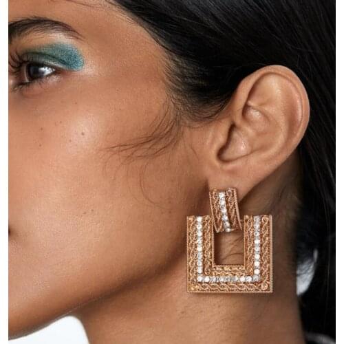 Exknl Long Vintage Drop Earrings for Women Big Square Earrings Dangle Geometric Fashion Crystal Earings Brincos Female Jewelry