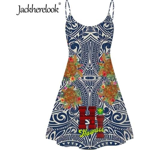Jackherelook Vintage Women Sleevelesss Slip On Dress Polynesian Tribal Tattoo Turtle Print Summer Beach Hawaii Strappy Dresses