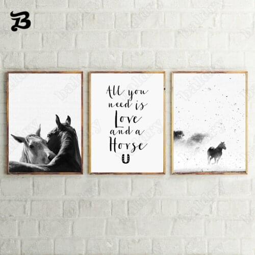 Canvas Painting Home Decoration Wall Art Nordic Style Black White Horses Animals Posters and Prints Wall Pictures Room Decor