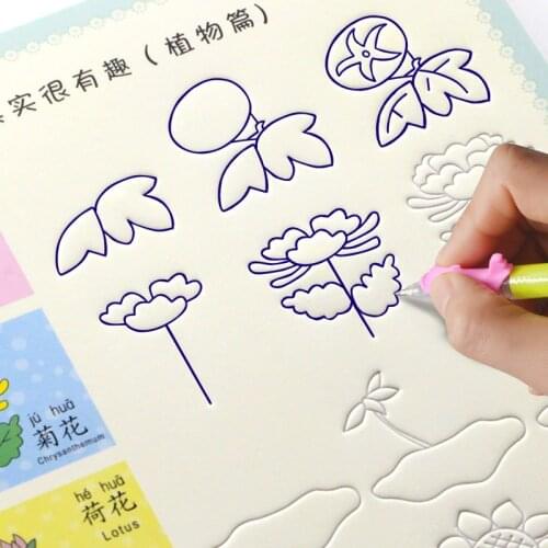 Kids Drawing Book Reusable Painting Learning Notebook Cognitive Animal Fruit Plant Auto Fades Educational Toys For Children