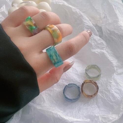 Korean Retro New Chic Transparent Acrylic Resin Ring Colorful Simple Thin Ring Ladies Jewelry Party Gift Women Rings