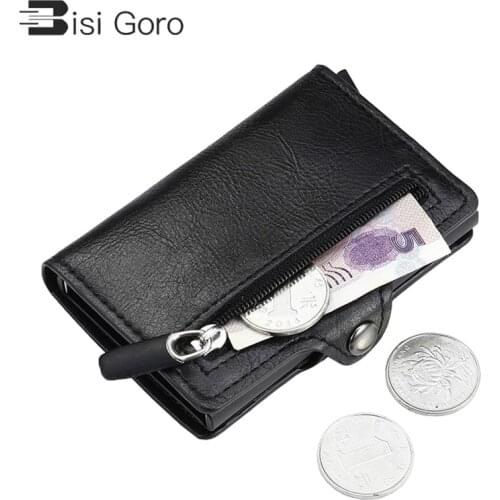 BISI GORO Short Card Wallet PU Leather Card Holder RFID Blocking Money Bag Safety Multifunctional Card Case for Men and Women