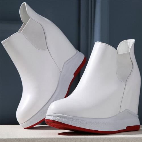 Plus Size Fashion Sneakers Women Cow Leather Wedges High Heel Ankle Boots Female Round Toe Platform Oxfords Shoes Casual Shoes
