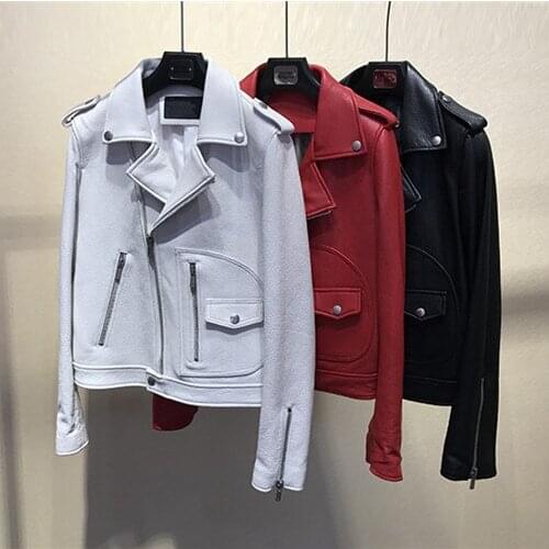 Real 2021 spring autumn sheepskin biker jackets Womens genuine leather short coat G148