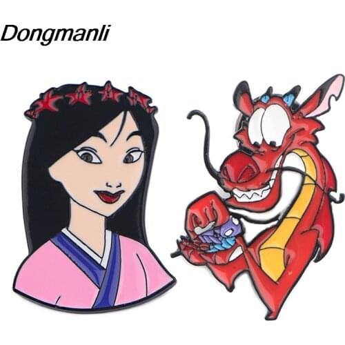 LT139 Mulan Anime Dragon Cute Enamel Pins and Brooches for Women Cute Lapel Pin Backpack Bags Badge Gifts