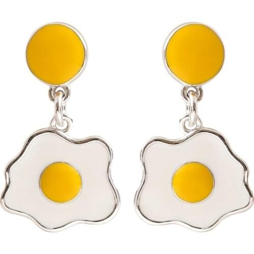 SILVERHOO 925 Sterling Silver Cute Fried Egg Women Earrings Dangle Trendy Enamel Creative Drop Earring Fine Statement Jewelry