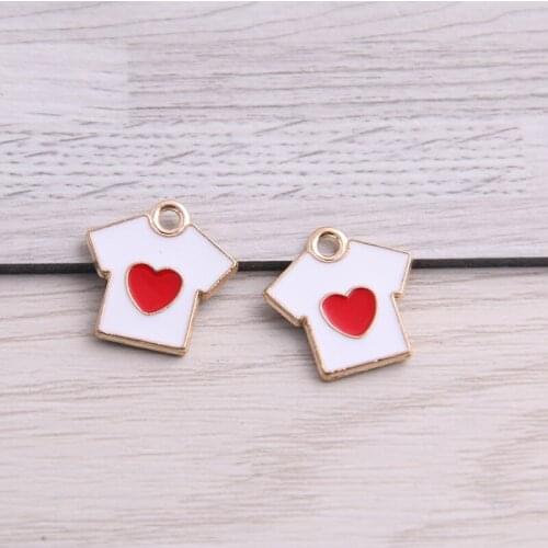 SWEET BELL 4pcs 16*17mm Alloy Metal Light Pink Drop Oil Love T-shirt Charms For DIY Bracelet Necklace Jewelry Making