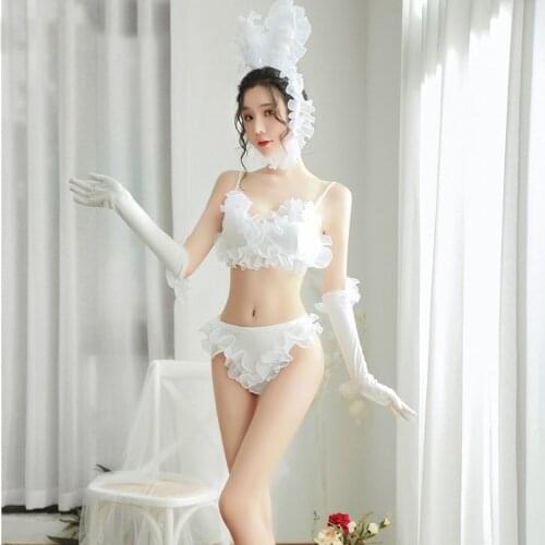 Cute naughty underwear set erotic lingerie sexy lace bra white rabbit role-play bunny girl uniform kawaii lingerie sex costumes