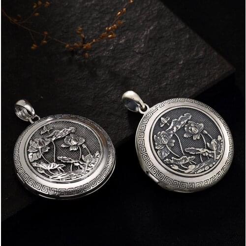 Coin, Antique, Thai, Silver, Matte, Lotus, And Heart Can Open The Kyu Box, The Langer, The Male And Female Pendants