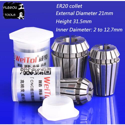 5 Pieces ER20 Spring Collet 3.175 6 8 10 12.7mm ER20 Chuck Set For CNC Milling Machine, External Diameter 21mm, Height 31.5mm