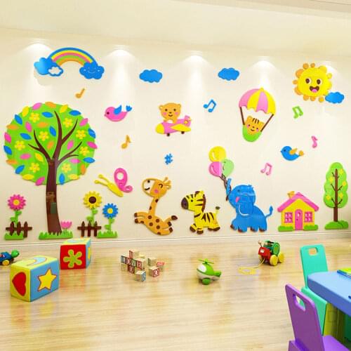 Kindergarten wall decoration Childrens room decoration Acrylic DIY living room school Background wall Arrange 3d wall sticker