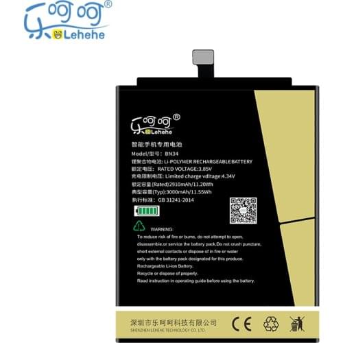 New Original LEHEHE BN34 Battery for Xiaomi Redmi 5A 5.0" 3000mAh Smartphone Li-Polymer Replacement Batteries with Tools Gifts