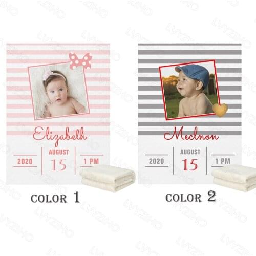 LVYZIHO Photo Birth Announcement Pink / Gray / Red Baby Blanket - 30x40 / 48x60 / 60x80 Inches - Fleece Blanket