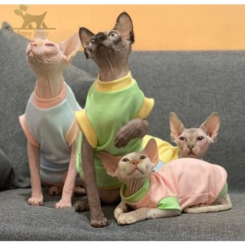 Sphynx Cat Clothes ，Pullover Kitten Shirts with Sleeves, Hairless Cat Pajamas Apparel for Cats & Small Dogs
