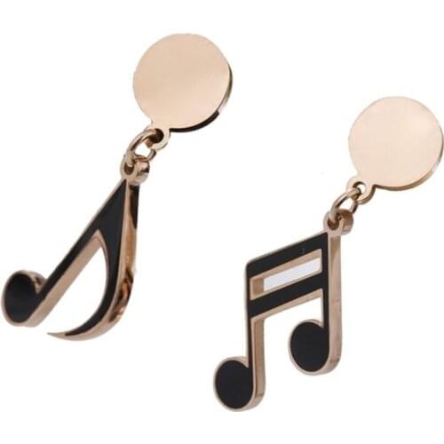 Personality Creative Black Asymmetric Note Pendant Titanium Steel Earrings Korea Cold Light Ear Studs Female Accessories