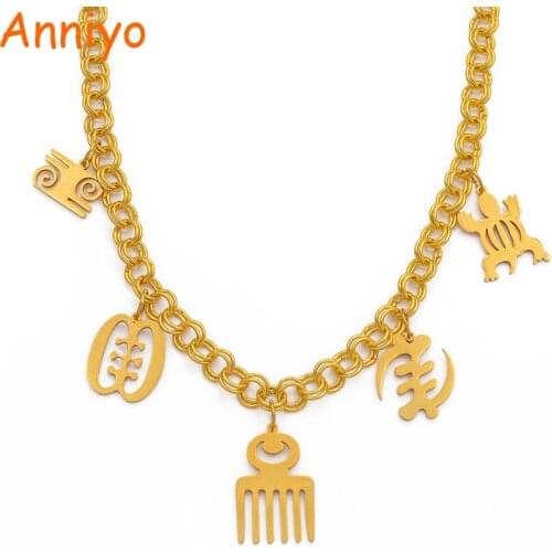 Anniyo African Symbol Necklaces for Women Gold Color Adinkra Gye Nyame Chain Necklace Ethnic Jewelry Party Gift #199906