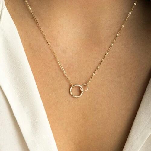 Stainless Steel Double Circles Pendants Necklace For Women Personalized Design Clavicle Chain Choker Fashion Jewelry Accessories