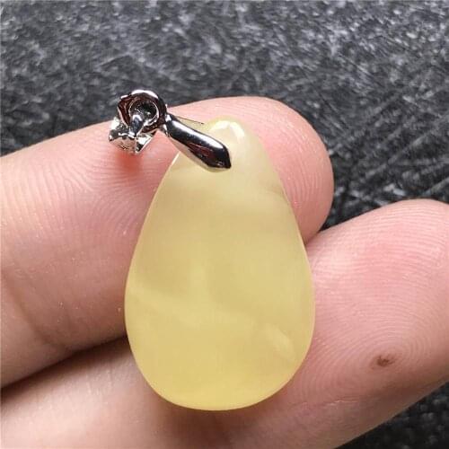 Genuine Natural Yellow Amber Pendant For Woman Man 21x13x5mm Water Drop Beads Silver Gemstone Necklace Pendant Jewelry AAAAA