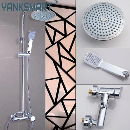 YANKSMART Luxury Chrome Rainfall Round Shower Head Bathroom Faucet Set Wall Mounted Bathtub Shower Mixer Water Tap Combo Kit