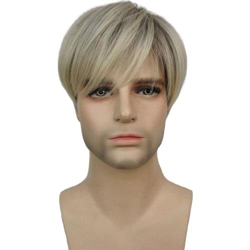 StrongBeauty Men Wig Short Straight Blonde Mix Synthetic Natural Full Wigs