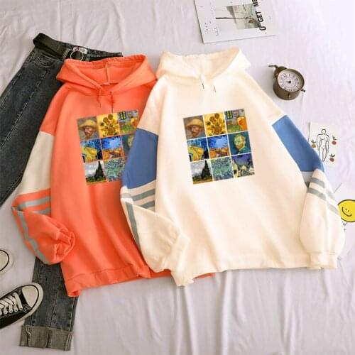 New Harajuku Hoodie Van Gogh Oil Painting Contrast Hoodie Streetwear Tops Fall/Winter Hoodies Men Women Hooded Colorblock Hoodie
