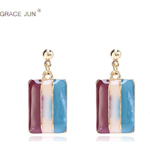 Vintage Earrings Painting Oil Rectangular Geometric Clip on Earrings for Female Luxury Enamel Drop Pierced Earrings Not Allergy