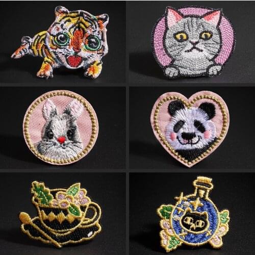 High quality patches cute cat coffee set Little tiger animal bags hat badge Childrens sweater decorate Decal ironing on clothes