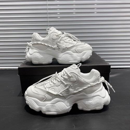 Women Fashion White Sneakers 2021 Spring Platform Chunky Casual Shoes Brand Old Dad Shoes Woman Black Vulcanized Shoes White 5cm