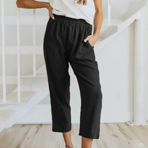 Women Solid Tightness Cotton Linen Pants Trousers Pocket Casual Pants Clothes Simple Comfy Loose Pants Pantalones De Mujer 2021