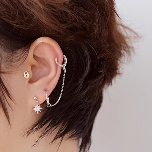1 Pcs 925 Sterling Silver Lock Link Chain Tassel Stud Earrings For Women Girls Wedding Female Pendientes eh792