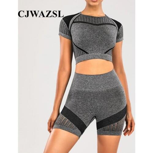 Womens seamless sports suit two-piece jacket shorts workout suit fitness clothes running bicycle gym yoga clothes